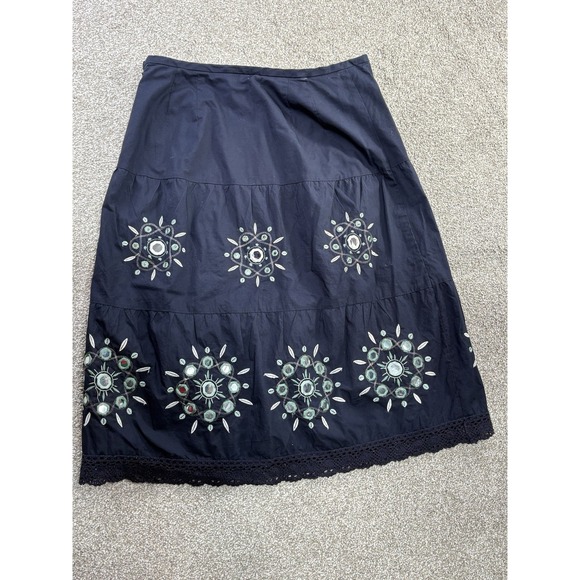 Ann Taylor LOFT‎ Petites 2P Navy Embroidered Boho Peasant Skirt Mirror Beaded - Picture 2 of 10